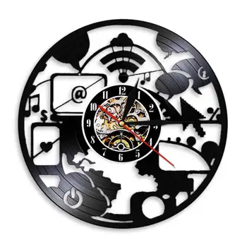 

Modern Geek Chic IT Computer Vinyl Record Wall Clock Cyberschool Wall Art Decoration Engineers Vintage Wall Watch Geek Nerd Gift