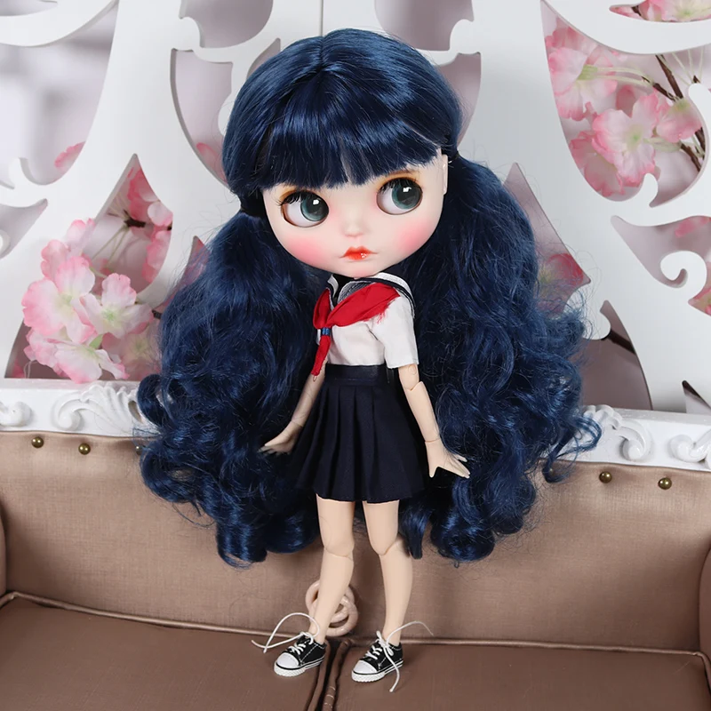 

ICY Nude Blyth Doll For Series No.BL6221 Blue hair color Carved lips Matte face customized face Joint body 1/6 bjd