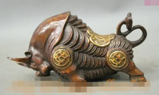 S00934 7" Chinese FengShui Bronze Gilt Wealth Wang Year Zodiac Bull Ox Statue Sculpture B0403
S00934 7" Chinese FengShui Bronze Gilt Wealth Wang Year Zodiac Bull Ox Statue Sculpture B0403