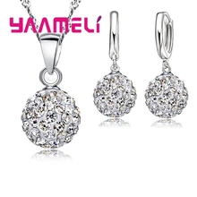 Women New Shiny Jewelry Set 925 Sterling Silver Top Quality Disco Ball Shape Necklace Pendant Earrings Sets Wholesale Women New Shiny Jewelry Set 925 Sterling Silver Top Quality Disco Ball Shape Necklace Pendant Earrings Sets Wholesale