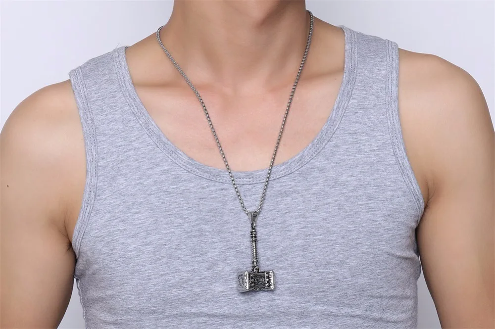 Mens Solid Viking Thors Hammer Pendant Necklace Stainless Steel Vintage Mjolnir Norse Jewelry collares collier colar kolye collane choker 110