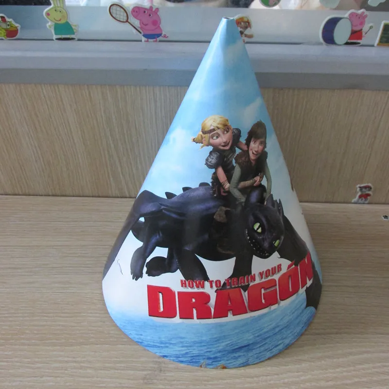 Birthday Party Dragon Cartoon Printing Cone Paper Hats Caps With String 16pcs | Дом и сад