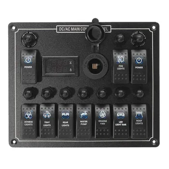 10 Gangs Marine Rocker Switch Panel Current Voltage Meter circuit breakers for car boat truck bus yatch DC/AC switch panel
10 Gangs Marine Rocker Switch Panel Current Voltage Meter circuit breakers for car boat truck bus yatch DC/AC switch panel