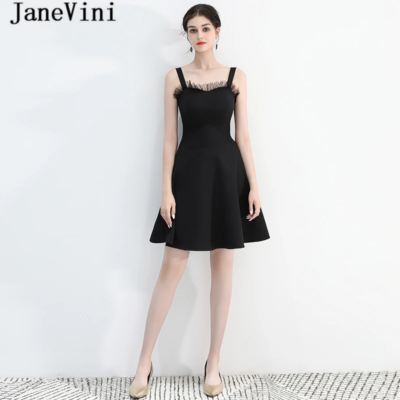 JaneVini Simple Black Satin Short Bridesmaid Dresses for Wedding Party Spaghetti Straps Backless Knee Length A Line Prom Gowns
JaneVini Simple Black Satin Short Bridesmaid Dresses for Wedding Party Spaghetti Straps Backless Knee Length A Line Prom Gowns