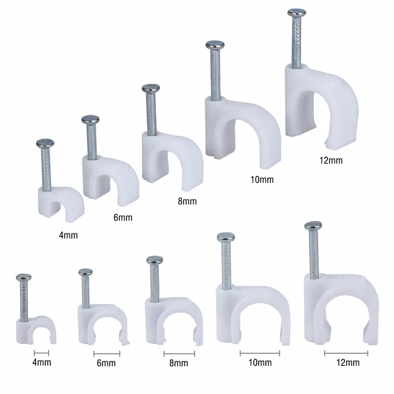 100pcs White 10mm Dia Electric RG6 Coax Cable Circle Nail Clips Fasteners EC