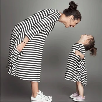 YORKZALER mom and kids couple look stripe dress