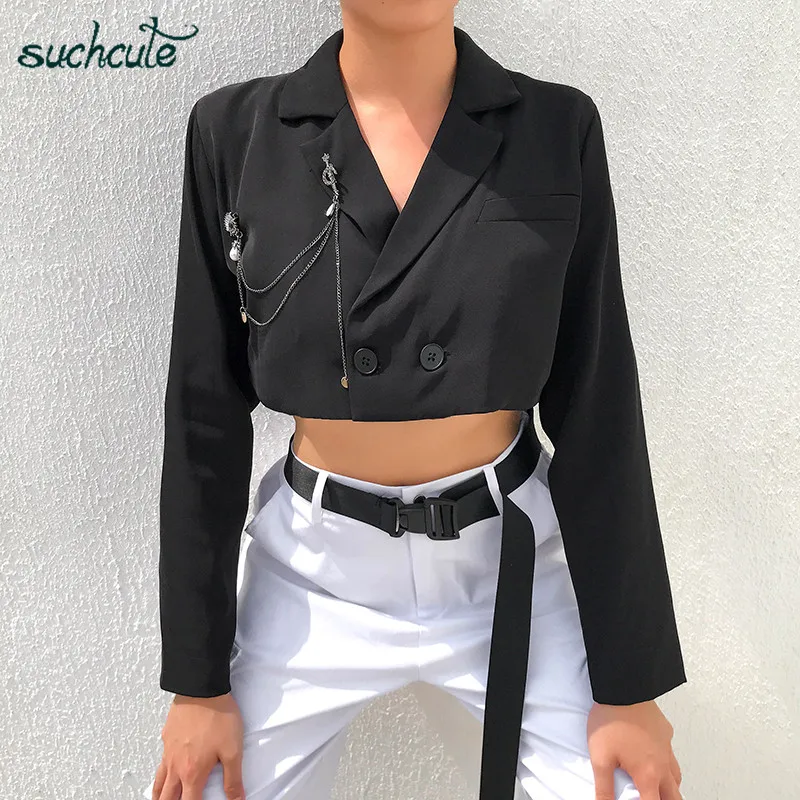 SUCHCUTE Women's Jacket Blazer Long Sleeve Black Metal Chain Coat Feminino Chaqueta Mujer Veste Festival Summer 2019 Modis Party
SUCHCUTE Women's Jacket Blazer Long Sleeve Black Metal Chain Coat Feminino Chaqueta Mujer Veste Festival Summer 2019 Modis Party