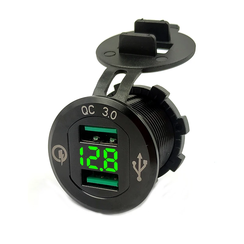 QC 3.0 Quick Charge Dual USB Car Cigarette Lighter Adapter Socket with LED Digital Voltmeter for 12V/24V Car Boat Marine truck
QC 3.0 Quick Charge Dual USB Car Cigarette Lighter Adapter Socket with LED Digital Voltmeter for 12V/24V Car Boat Marine truck