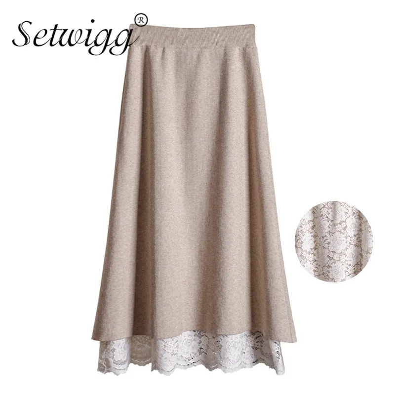 Winter Two-side-wearing Cashmere A-line Long Knitted Skirt Lace Lining Patchwork Winter Warm Wool Mid-calf Long Knit Skirts
Winter Two-side-wearing Cashmere A-line Long Knitted Skirt Lace Lining Patchwork Winter Warm Wool Mid-calf Long Knit Skirts