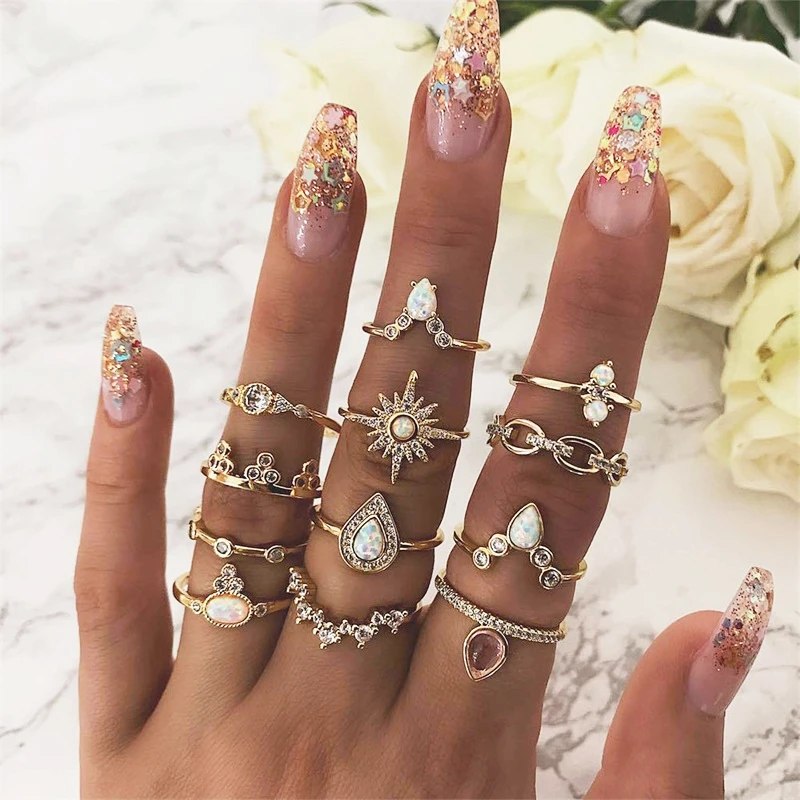 12 Pcs/set Bohemian Vintage Crown Water Drops Stars Geometric Crystal Ring Set Women Charm Joint Ring Party Wedding Jewelry Gift
12 Pcs/set Bohemian Vintage Crown Water Drops Stars Geometric Crystal Ring Set Women Charm Joint Ring Party Wedding Jewelry Gift