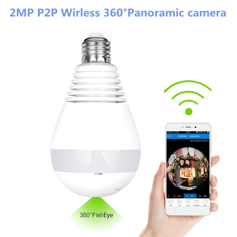 Фото Лампа 1080P 2MP панорамная лампа беспроводная IP камера Wi-Fi рыбий глаз Детский Монитор
