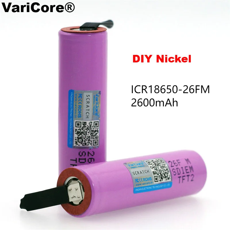 2PCS/lot VariCore New 18650 ICR18650-26FM 2600mAh Li-ion 3.7v Rechargeable Battery DIY Nickel batteries
2PCS/lot VariCore New 18650 ICR18650-26FM 2600mAh Li-ion 3.7v Rechargeable Battery DIY Nickel batteries
