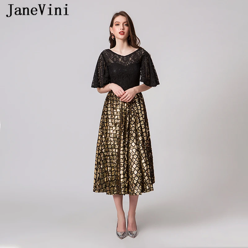 JaneVini Sparkling Sequined Black Long Prom Dresses 2019 V Neck Half Sleeves Backless A Line Tea-Length Lace Evening Party Gowns
JaneVini Sparkling Sequined Black Long Prom Dresses 2019 V Neck Half Sleeves Backless A Line Tea-Length Lace Evening Party Gowns