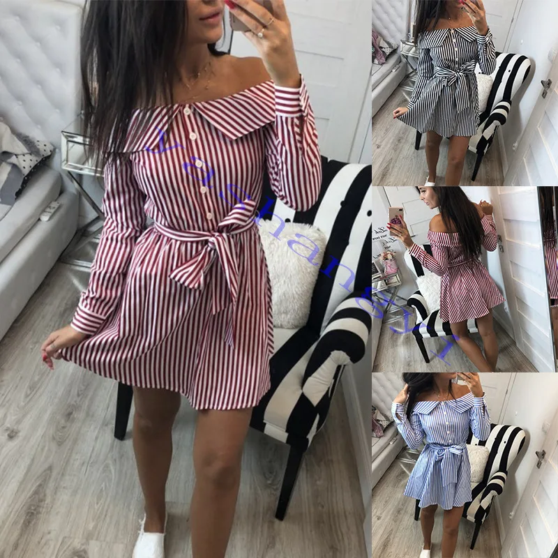 2019 new slash neck striped dress long sleeved shirt female dress shirt dress Polyester stripe dress
2019 new slash neck striped dress long sleeved shirt female dress shirt dress Polyester stripe dress