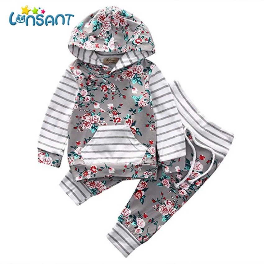 LONSANT 2018 Children Kleding Baby Boy Girl Floral Striped Hoodie Tops+Pants Cotton Long Sleeve Vestido Infantil Dropshipping
LONSANT 2018 Children Kleding Baby Boy Girl Floral Striped Hoodie Tops+Pants Cotton Long Sleeve Vestido Infantil Dropshipping