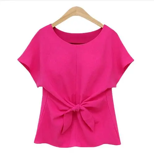 2017-New-fashion-women-Bowknot-blouses-O-neck-short-sleeve-shirts-chiffon-casual-tops-blusas-Rose (3)