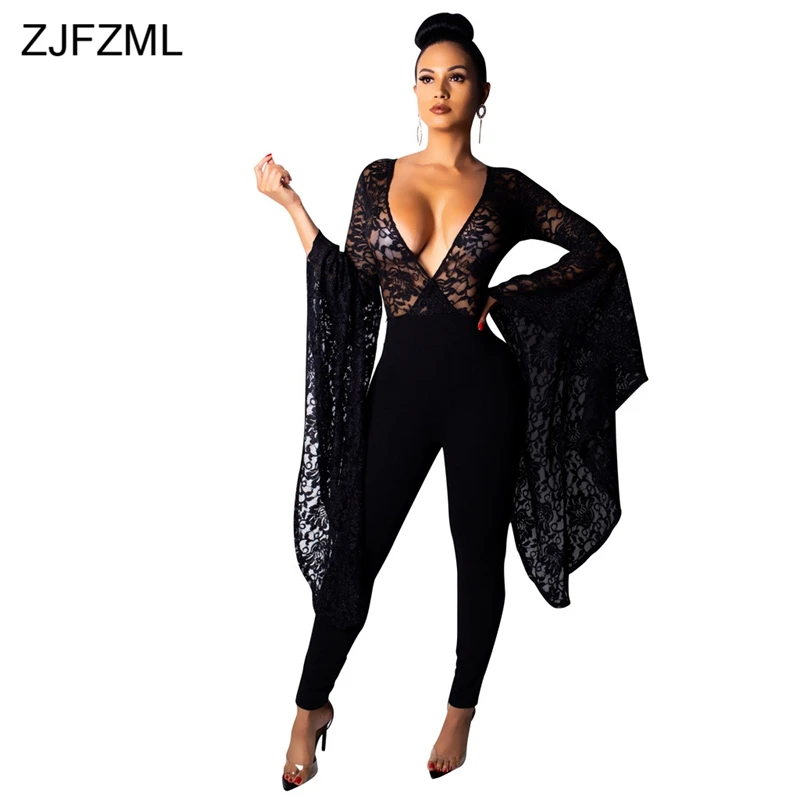 Lace Patchwork Rompers Women Jumpsuit Sexy Deep V Neck Long Flare Sleeve See Through Bodysuit Retro Hollow Bodycon Party Overall
Lace Patchwork Rompers Women Jumpsuit Sexy Deep V Neck Long Flare Sleeve See Through Bodysuit Retro Hollow Bodycon Party Overall
