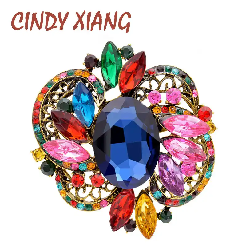 large crystal flower vintage brooches for women elegant colorful