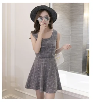 2016 summer new sweet a-line Sleeveless Slim was thin fashion pink gray plaid color vintage dress Two-piece
2016 summer new sweet a-line Sleeveless Slim was thin fashion pink gray plaid color vintage dress Two-piece