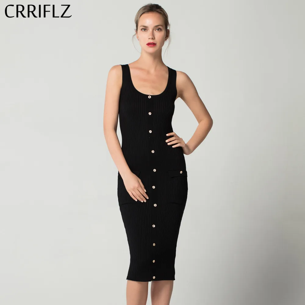 CRRIFLZ Spring Autumn Collection New Fashion Quality Solid Color Knit Dress Sexy Sleeveless Button Pocket Elastic Skinny Dress
CRRIFLZ Spring Autumn Collection New Fashion Quality Solid Color Knit Dress Sexy Sleeveless Button Pocket Elastic Skinny Dress