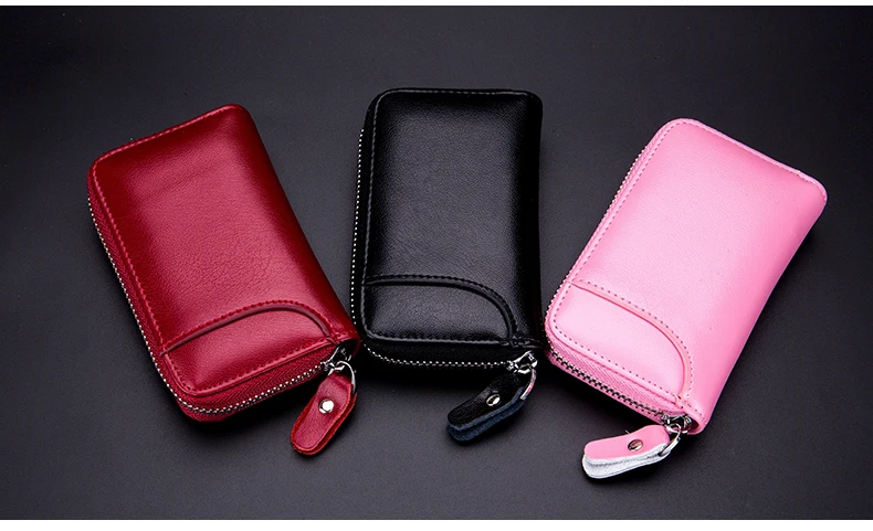 Lomelobo Unisex Split Leather Key Wallet Litchi Pattern Women Multi-Function Coin Purse Men Car Chain Bags Credit ID Card Holder HCL950 Details (14)