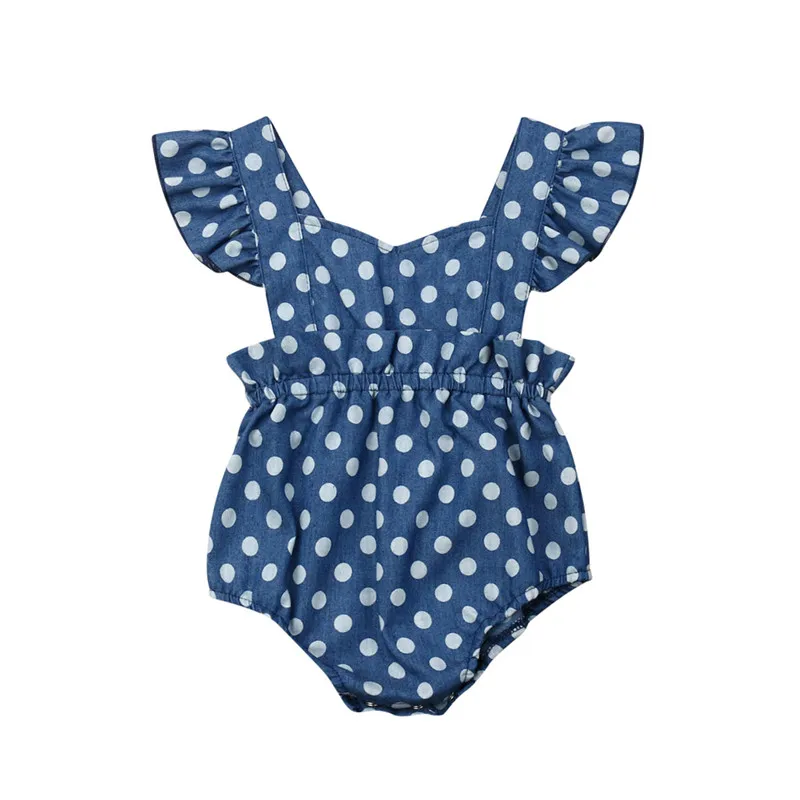 0-18M Casual Baby Girl Denim Bodysuit Ruffled Sleeve V-Neck Jumpsuit Baby Girl Backless Polka Dot Sunsuits Summer Cotton Clothes 
0-18M Casual Baby Girl Denim Bodysuit Ruffled Sleeve V-Neck Jumpsuit Baby Girl Backless Polka Dot Sunsuits Summer Cotton Clothes