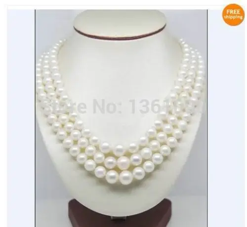 000475 3 ROW 10-11MM AKOYA WHITE PEARL NECKLACE 14KGP clasp