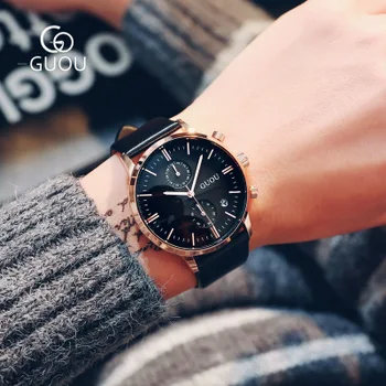 GUOU men's watches men quartz watch personality multi-function large dial waterproof leather watch men relogio calendar Clock
GUOU men's watches men quartz watch personality multi-function large dial waterproof leather watch men relogio calendar Clock