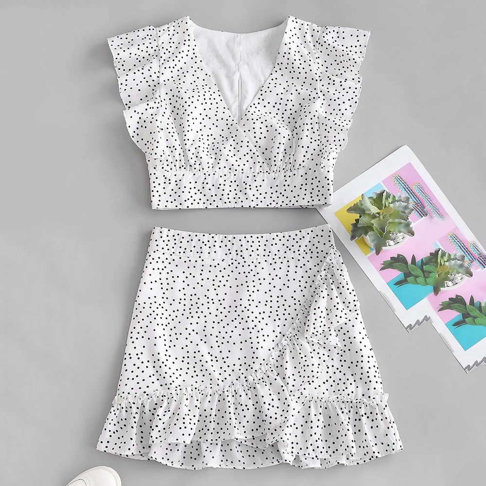 ZAFUL Polka Dot Crop Blouse Mini Skirt Set Short Sleeves Zipper Fly High Waist Women Two Pieces Set Trumpet Tops Mermaid Skirt
ZAFUL Polka Dot Crop Blouse Mini Skirt Set Short Sleeves Zipper Fly High Waist Women Two Pieces Set Trumpet Tops Mermaid Skirt