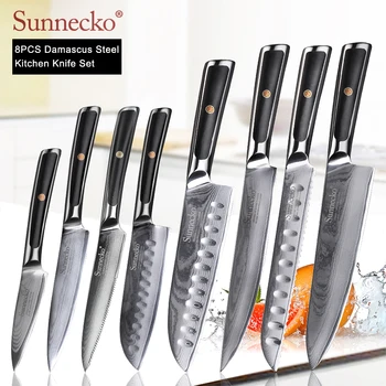 SUNNECKO Damascus Chef Utility Bread Paring Santoku Steak Knife Japanese VG10 Steel G10 Handle Meat Cutting Kitchen Knives Set
SUNNECKO Damascus Chef Utility Bread Paring Santoku Steak Knife Japanese VG10 Steel G10 Handle Meat Cutting Kitchen Knives Set