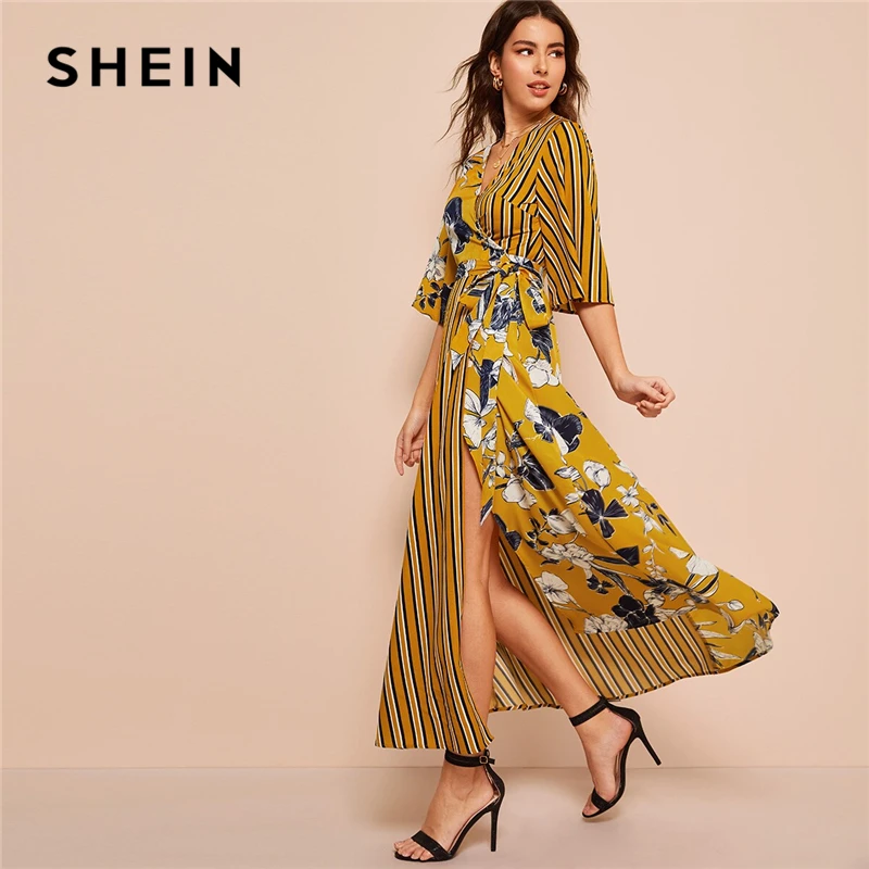 SHEIN Floral Striped Print Surplice Neck Dress Three Quarter Length Sleeve Women Dresses High Waist Spring Autumn Dresses
SHEIN Floral Striped Print Surplice Neck Dress Three Quarter Length Sleeve Women Dresses High Waist Spring Autumn Dresses