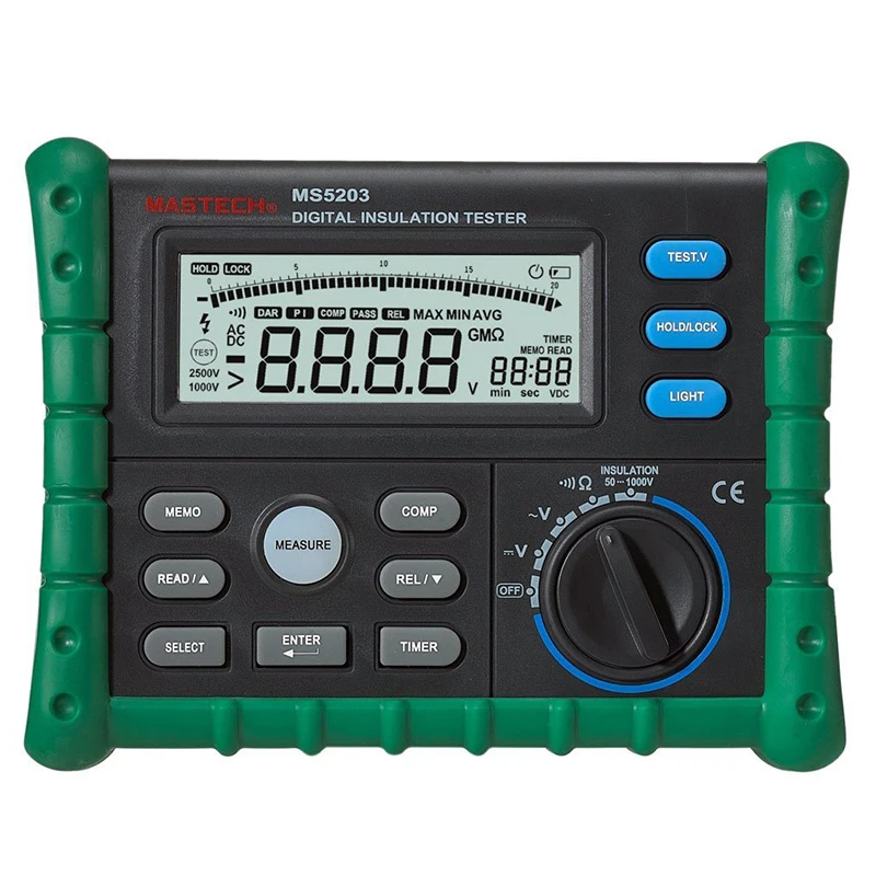 MASTECH MS5203 Digital Insulation Resistance Tester Multimeter Megger 0.01 Mohm to 10.00 HV meter 50V-1000V output
MASTECH MS5203 Digital Insulation Resistance Tester Multimeter Megger 0.01 Mohm to 10.00 HV meter 50V-1000V output