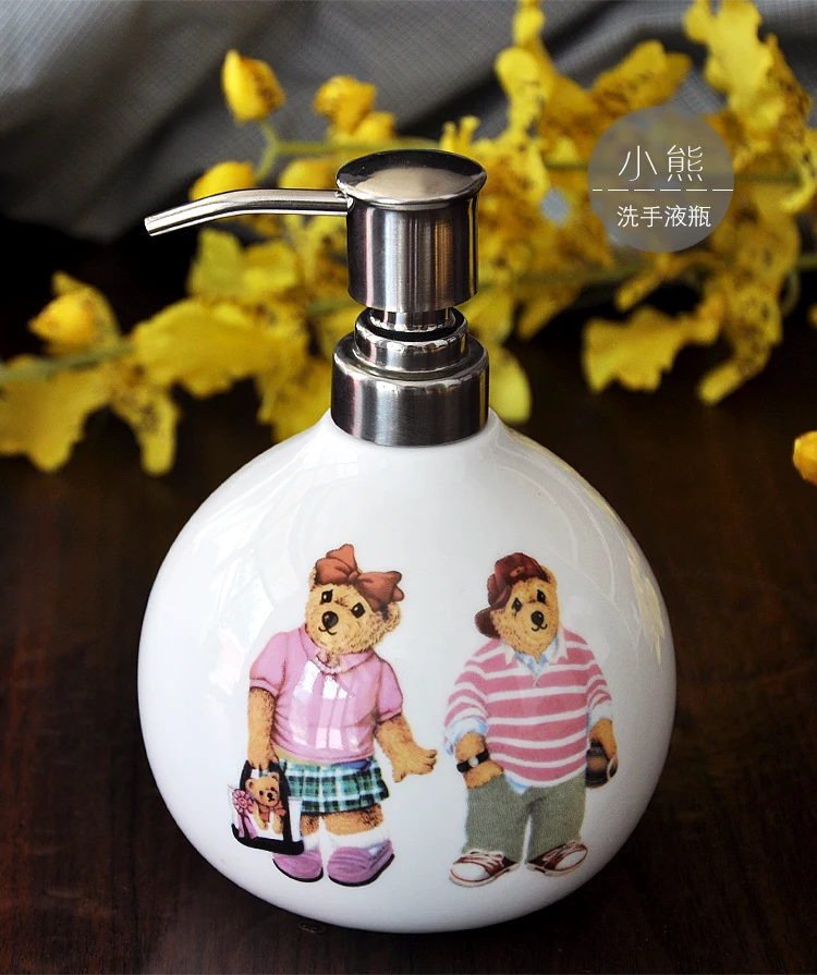 Bone china ceramic hand washing bottle emulsion bottle high grade shampoo shower gel large capacity pressing head bottling (8)