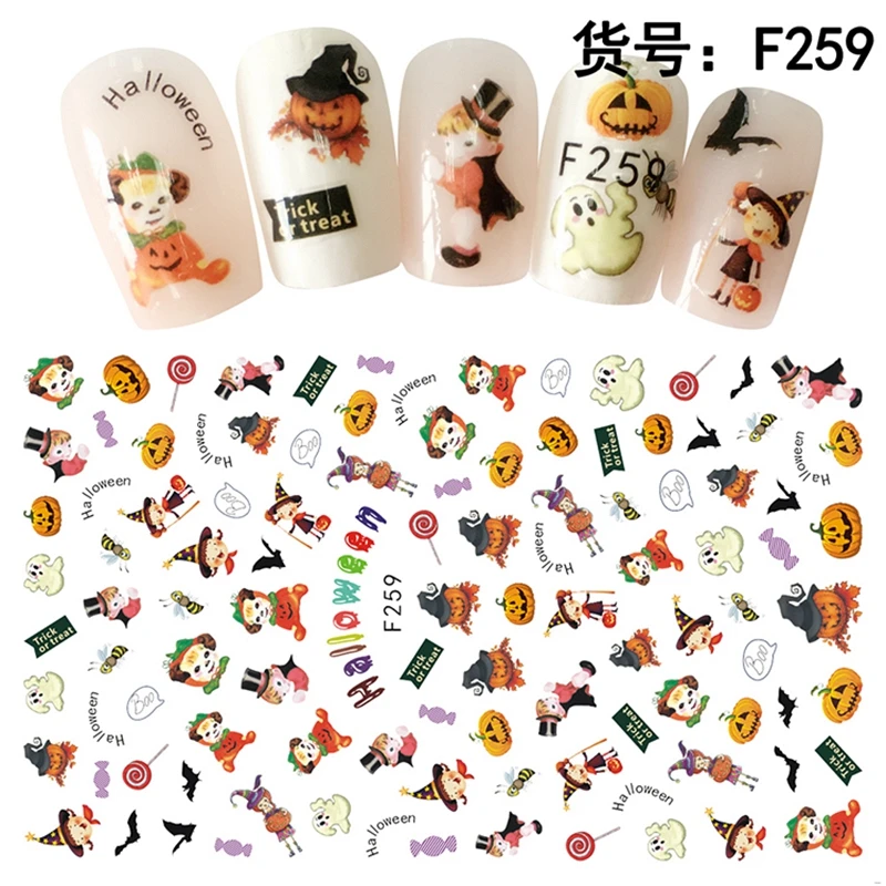 1 sheet Halloween ADhesive nail decals Nails Art decorations Stickers acrylic nail accessories beauty manicure tools F251-F260
1 sheet Halloween ADhesive nail decals Nails Art decorations Stickers acrylic nail accessories beauty manicure tools F251-F260