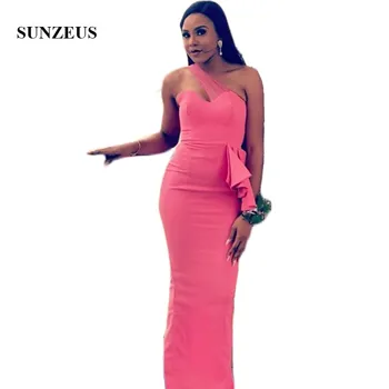 One Shoulder Pink Satin Bridesmaid Dresses African Girls Wedding Guest Dress Long Peplum Ruffles vestido longo rosa SBD175
One Shoulder Pink Satin Bridesmaid Dresses African Girls Wedding Guest Dress Long Peplum Ruffles vestido longo rosa SBD175