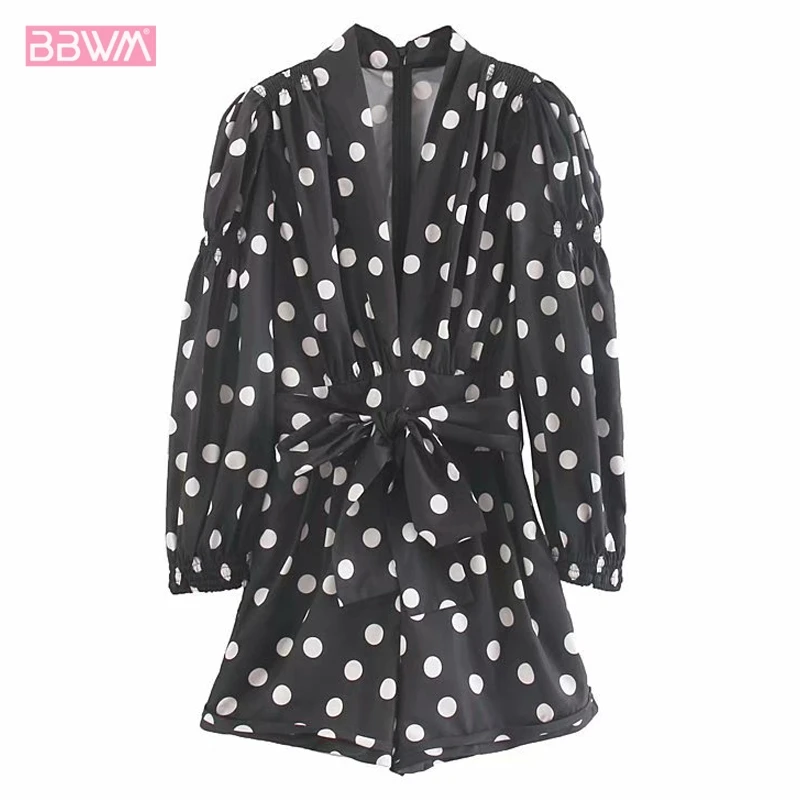 Polka-dot women's jumpsuit casual short V-neck pleated tie Belt long sleeve anti-mite 2019 summer leisure holiday women's jumpsu
Polka-dot women's jumpsuit casual short V-neck pleated tie Belt long sleeve anti-mite 2019 summer leisure holiday women's jumpsu