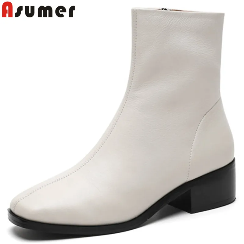 ASUMER black fashion hot sale new ankle boots for women square toe genuine leather boots square heel autumn winter boots ladies
ASUMER black fashion hot sale new ankle boots for women square toe genuine leather boots square heel autumn winter boots ladies