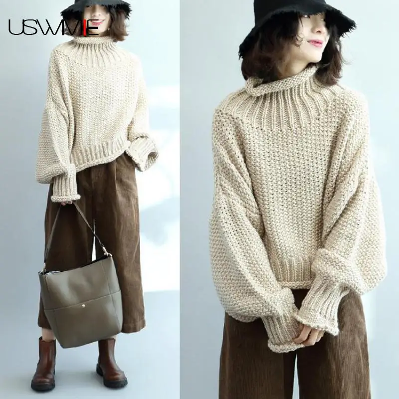 2018 Sweter Women Fashion Simple Lantern Sleeve Solid Color Loose Thick Line Collapse Turtleneck Plus Size Pullovers New USWMIE
2018 Sweter Women Fashion Simple Lantern Sleeve Solid Color Loose Thick Line Collapse Turtleneck Plus Size Pullovers New USWMIE