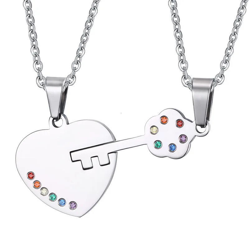 European and American heart-shaped unlock couple pendants set with colorful zircon puzzle pendant necklace
European and American heart-shaped unlock couple pendants set with colorful zircon puzzle pendant necklace
