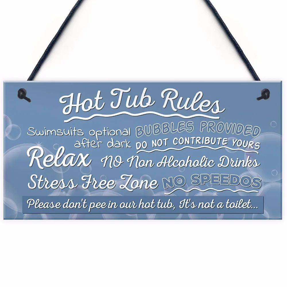 Meijiafei Hot Tub Rules Novelty Hanging Garden Shed Plaque Jacuzzi Pool Funny Sign Home Decor Sign 10"x5"
Meijiafei Hot Tub Rules Novelty Hanging Garden Shed Plaque Jacuzzi Pool Funny Sign Home Decor Sign 10"x5"
