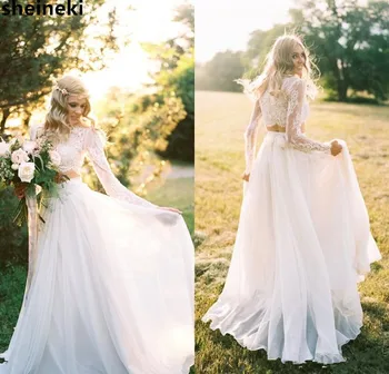 2019 New Chiffon Romantic Jewel Neck Two Pieces Bohemian Wedding Dresses Long Sleeves Lace Crop Top Beach Country Wedding Gowns
2019 New Chiffon Romantic Jewel Neck Two Pieces Bohemian Wedding Dresses Long Sleeves Lace Crop Top Beach Country Wedding Gowns