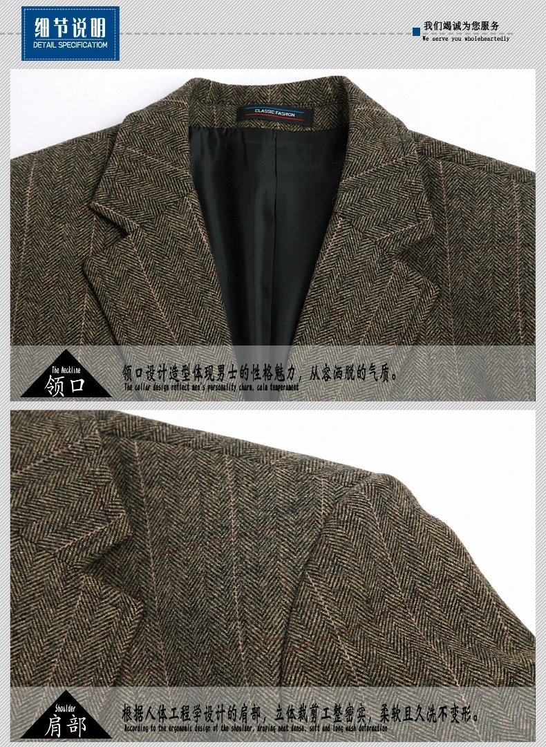 WAEOLSA Men Classical Blazers Plaid Suit Coats Man Wool Blazer Camel Dark Gray Plaid Garment Male Woollen Blend Outfit Apparel (12)