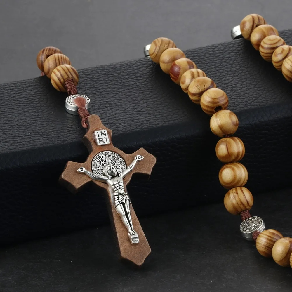 NEW 36/" Dark Brown Wooden rosary bead necklace cross crucifix catholic holy long