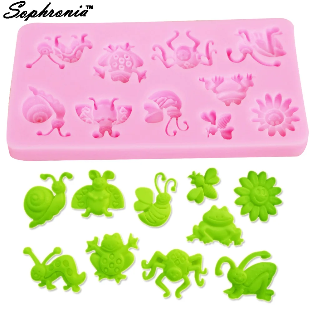 

Sophronia 3D Insect Theme Silicone Fondant Mold Beetle Frog Bee Snail Spider Chocolate Mold Christmas Cake Decoration Tool M078