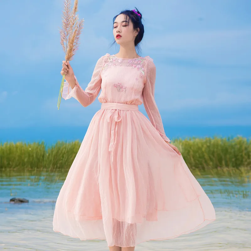 2019 Новое модное весеннее и летнее приталенное платье феи с вышитыми цветами