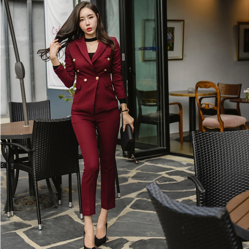 Spring Sexy Wine Red Slim Style Women Pant Suits Slim Waist Buttons Blazer Jacket & Pencil Pant OL Style Women Set
Spring Sexy Wine Red Slim Style Women Pant Suits Slim Waist Buttons Blazer Jacket & Pencil Pant OL Style Women Set