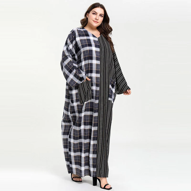 2019 Big Size Plaid Stripe Patch Kaftan Moroccan Muslim Dress Women V Neck Loose Pockets Batwing Sleeve Abaya Dress Vestidos 4XL
2019 Big Size Plaid Stripe Patch Kaftan Moroccan Muslim Dress Women V Neck Loose Pockets Batwing Sleeve Abaya Dress Vestidos 4XL