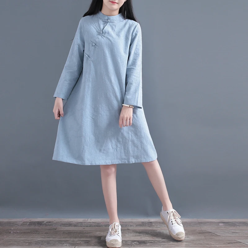 Vintage Chinese oblique placket Chinese Knot Button stand collar long sleeve dress woman
Vintage Chinese oblique placket Chinese Knot Button stand collar long sleeve dress woman