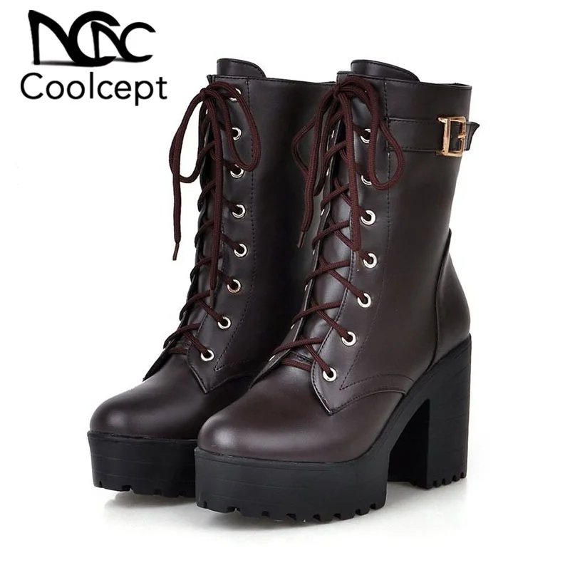 Coolcept Mid Calf Boots Black Winter Casual Motorcycle Platform High Heels Fall Round Toe Punk Shoes Women Footwear Size 34-43
Coolcept Mid Calf Boots Black Winter Casual Motorcycle Platform High Heels Fall Round Toe Punk Shoes Women Footwear Size 34-43