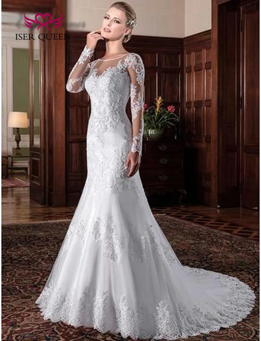 Embroidery Court Train Sheer Neck Long sleeve Appliques Mermaid Wedding dress White Brazil Vintage Wedding Dresses W0023
Embroidery Court Train Sheer Neck Long sleeve Appliques Mermaid Wedding dress White Brazil Vintage Wedding Dresses W0023